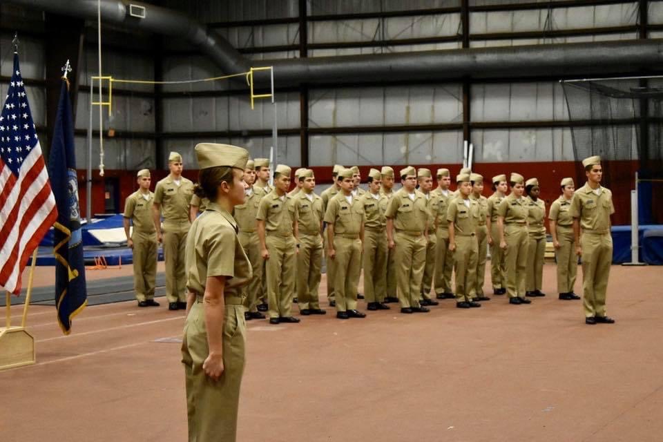 Students standing at attention in NROTC